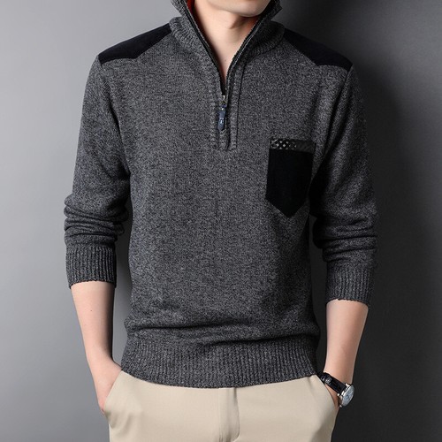 Men Plus Thick Velvet Half Zip Knitted 