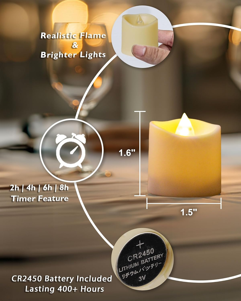400+ Hour Timer Remote Control Flameless Votive Candles, Battery