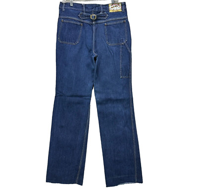 Vtg 70s Faded Glory Denim Jeans Cinch Back Thick Stitch 33'' W Straight Carpenter