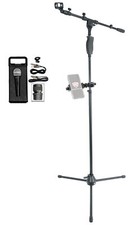 Rockville Tripod Karaoke Microphone Stand w/Hand Clutch Mic Smartphone Mount