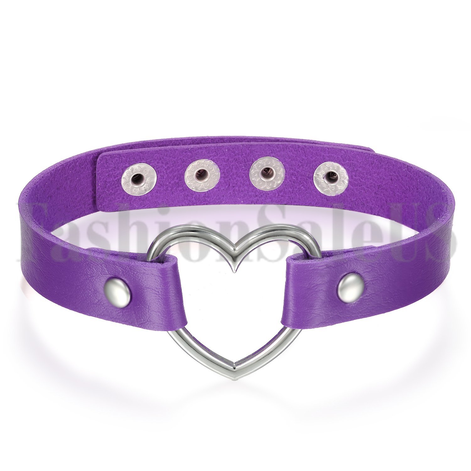 Women Punk Goth Emo Leather Rivet Heart Ring Collar Choker