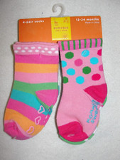 4 Pair Infant Girls Sonoma Socks - Shoe Size 5-6 Age 12-24 Months - New