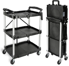 Heavy Duty 3-Tier Rolling Utility Cart, Foldable Service Cart with Silent Wheels