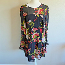 New Kimchi Blue Urban Outfitters Black Floral Mini Frock Dress Chiffon Size S