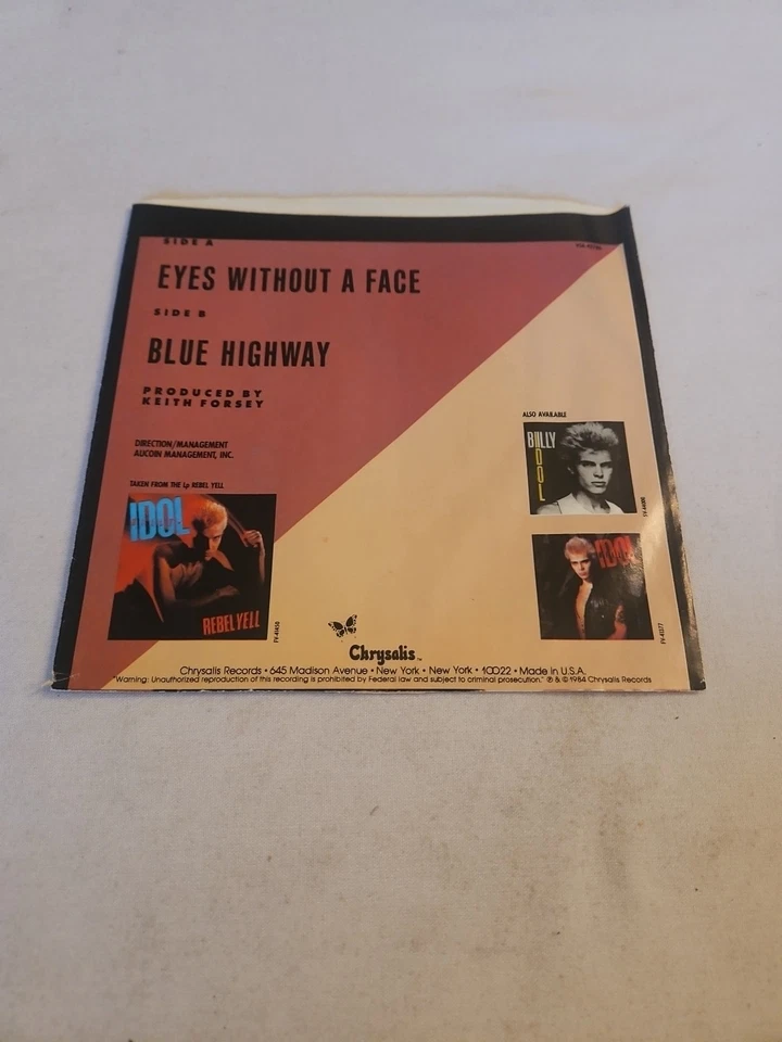 Billy Idol - Eyes Without A Face - RECORD SLEEVE ONLY (45RPM 7”) (SLV311)  - Image 2 of 3