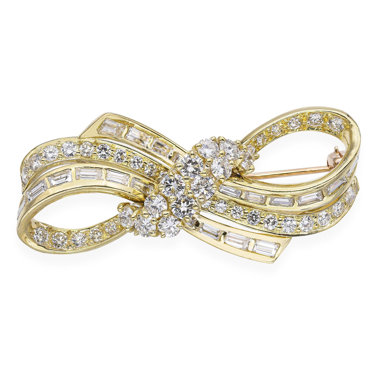Vintage 18k Yellow Gold 2.02tcw Diamond Ribbon Br… - image 3