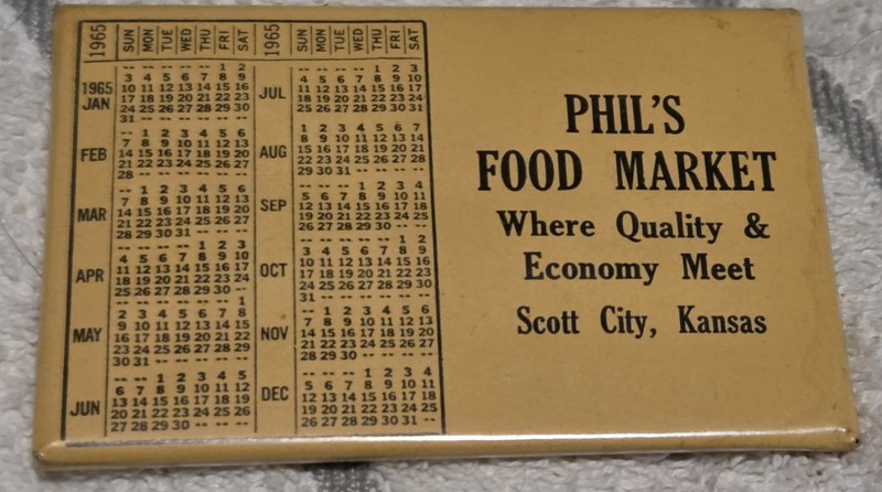1965 Phil's Food Market Calendar Advertising Pocket Mirror Scott City Kansas