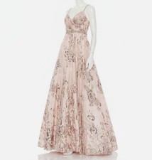 Mac Duggal Women's Pink Floral Embellished V-Neck Sleeveless Gown Dress Size 12