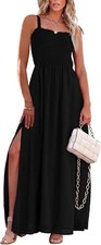 ZESICA Boho Maxi Dress Vintage Dot Spaghetti Strap Square Neck- M