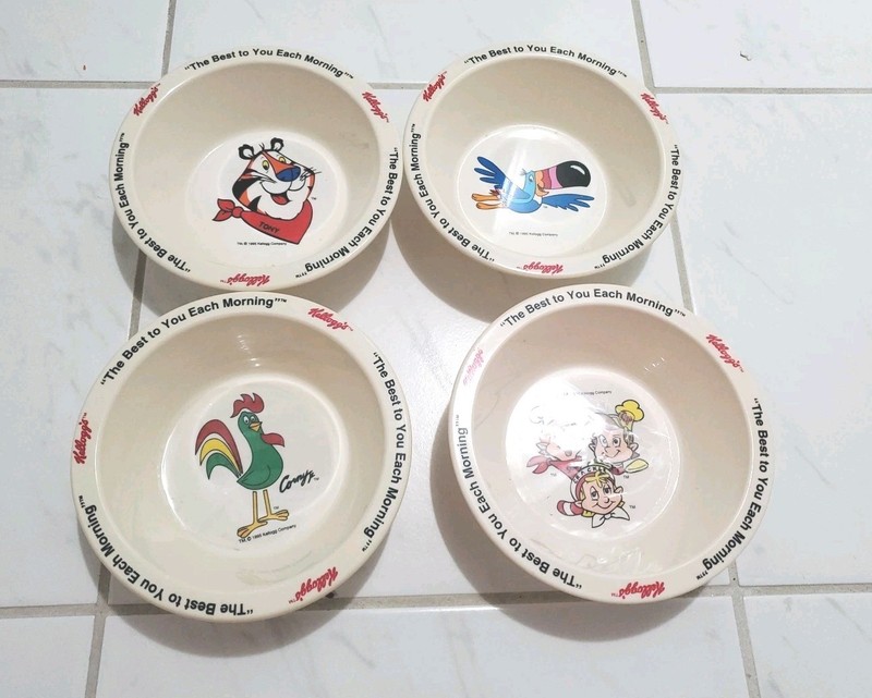 Vtg Kellogg’s 4 Cereal Bowls 1995 Tony The Tiger Toucan Sam Rice Crispy Set NEW!