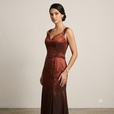 Anny Lee Formal Gown Womens Large Rust Metallic Beaded Waist Mermaid Prom Gala