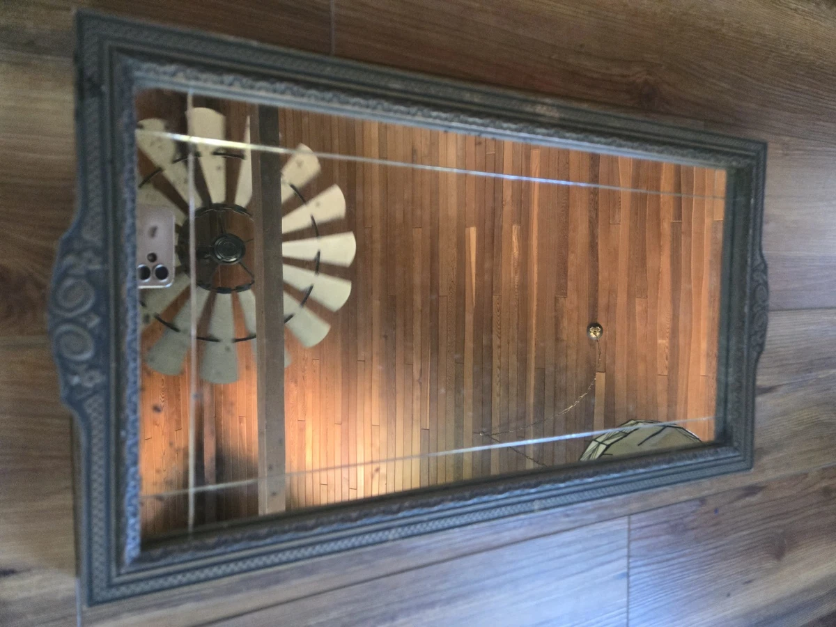 Antique Very Old Carved Wood Frame And Etched Glass Mirror
