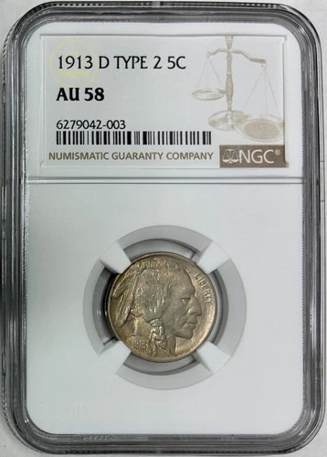 1913-D Type 2 Buffalo Nickel, NGC AU-58, Nicely Toned!