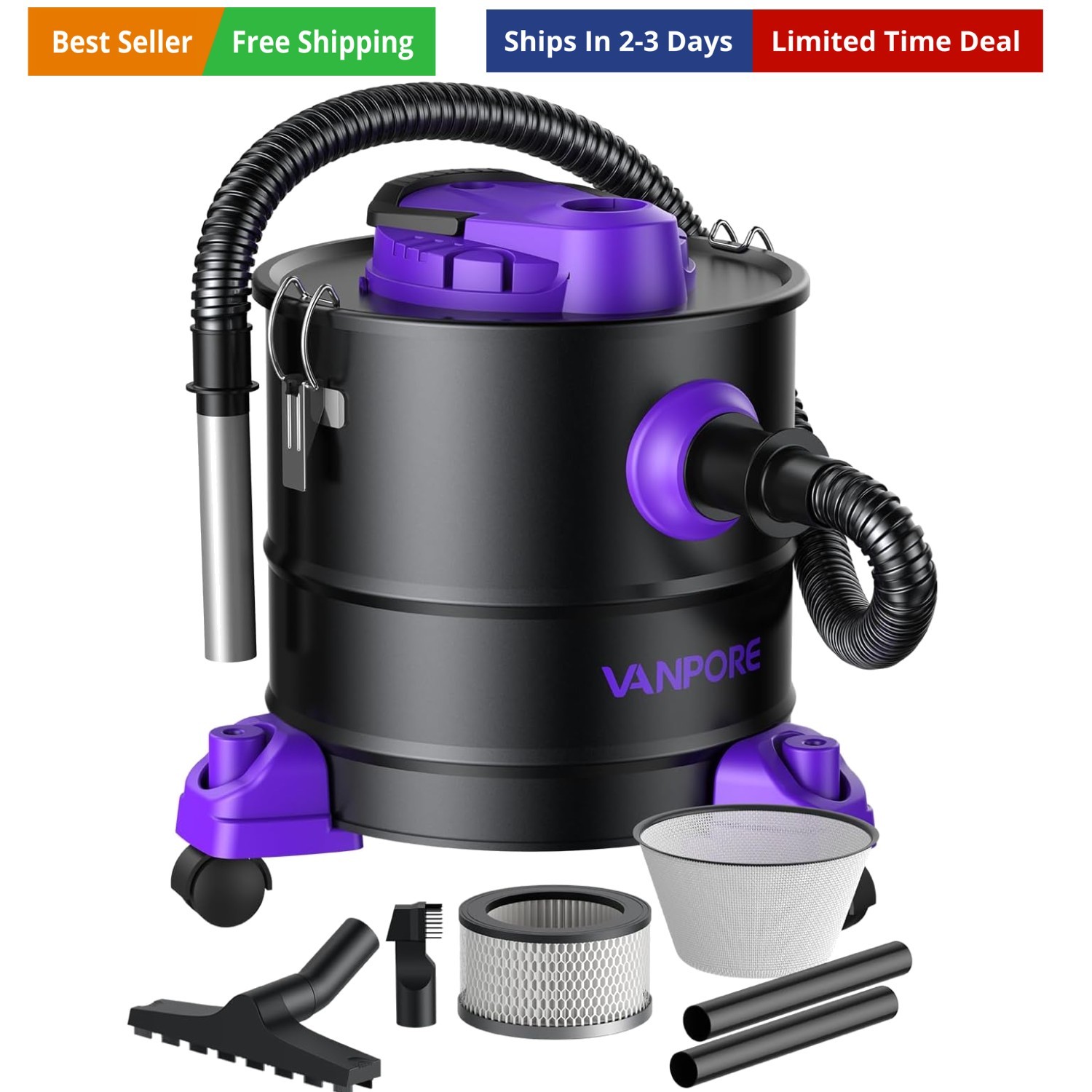 : 5.2 Gallon Fireplace Ash Vac With 1200w Powerfu...