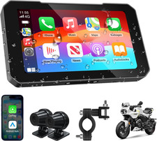 5" Waterproof Motorcycle Carplay with Dual 1080P Backup Camera GPS