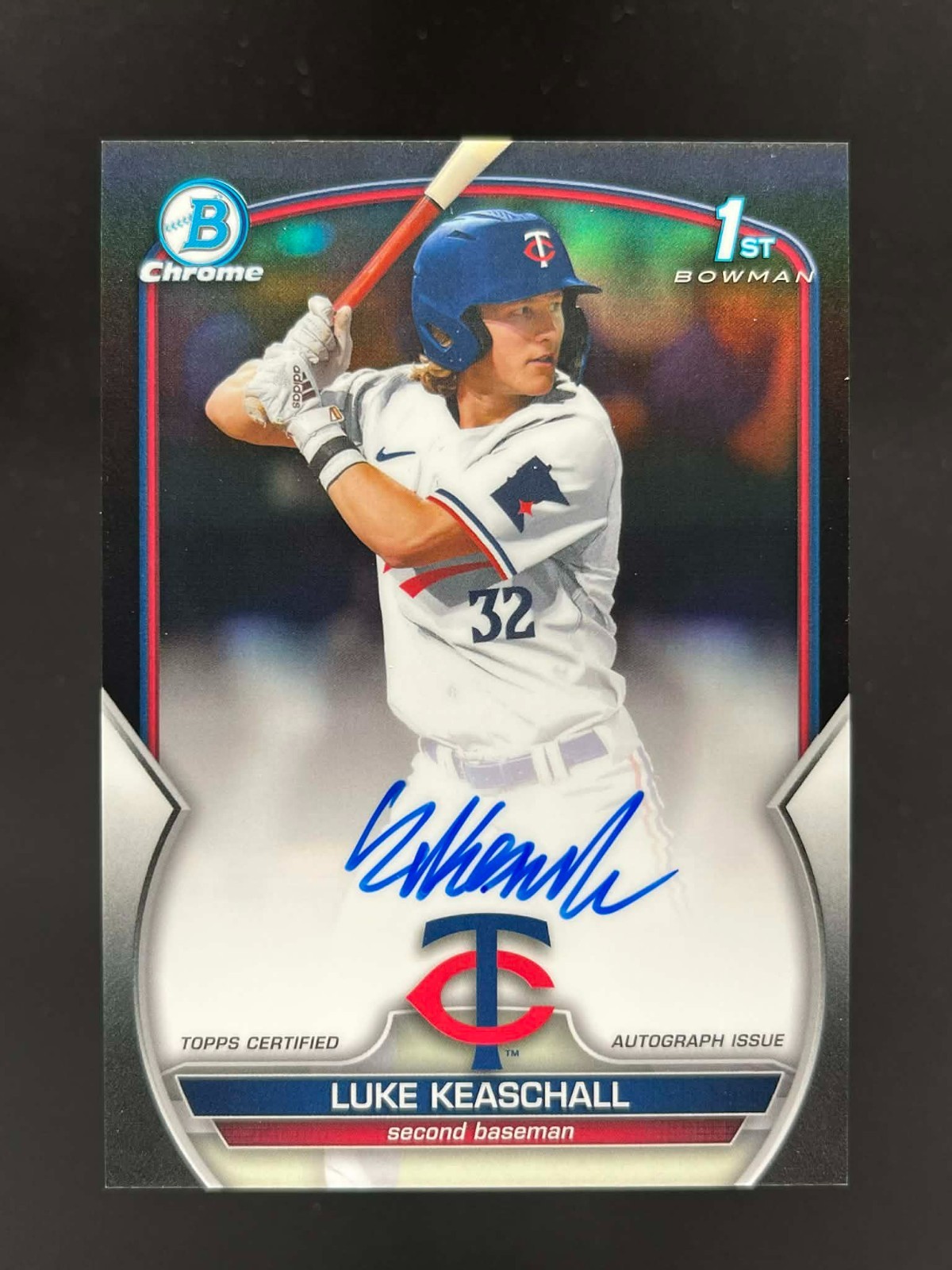 2023 BOWMAN CHROME LUKE KEASCHALL 1ST BOWMAN AUTO BLACK REFRACTOR 15/75