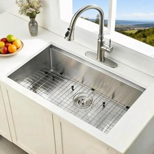 32 Undermount Single Bowl Kitchen Sink Stainless Steel Handmade Workstation Sink