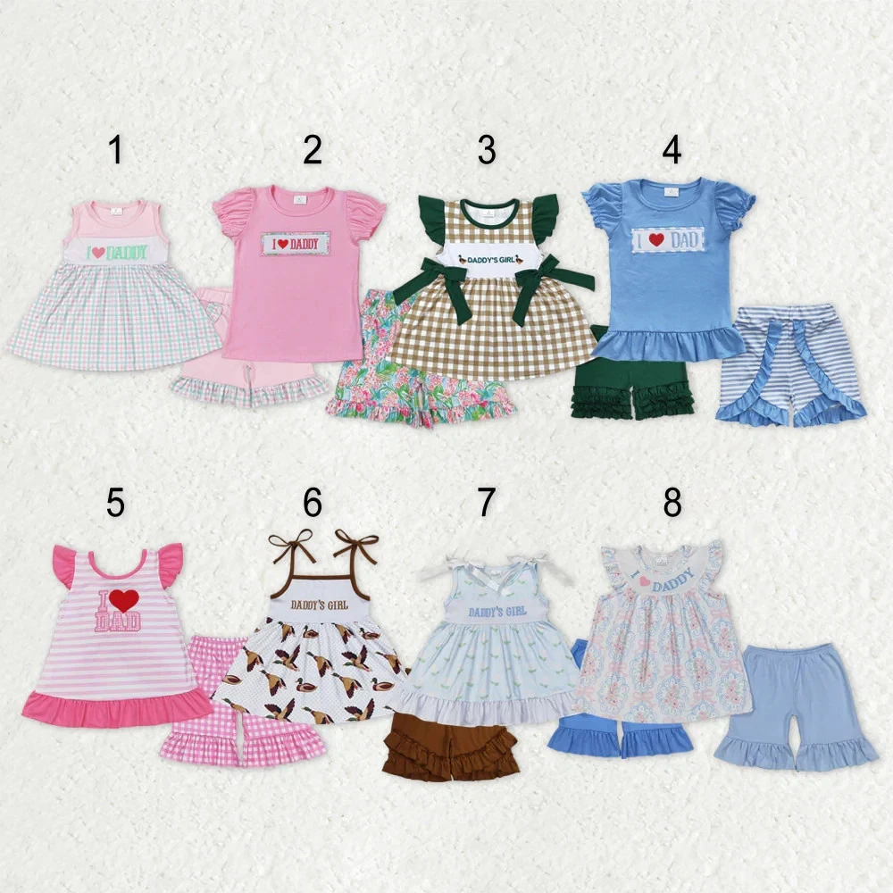 Sibling Baby Girls Embroidery I Love Dad Top Ruffle Shorts Clothes Set