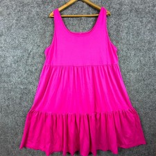 Womens Fit & Flare Dress Pink Tiered Ruffle Sleeveless Scoop Neck Casual Modern