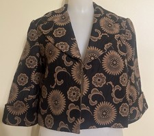 Trina Turk Cropped Jacket Sz 6, Black, Brown, Open Front