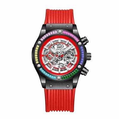 ONOLA Men's Quartz Watch Skeleton Rainbow Diamond Luminous Calendar Waterproof