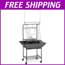 Bird Parrot Playstand with Wheels, Swing, Black Finish