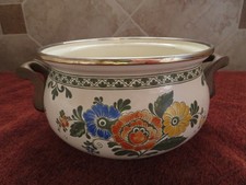 Vintage ASTA Enamelware 2 Quart Saucepan  Brass Handles