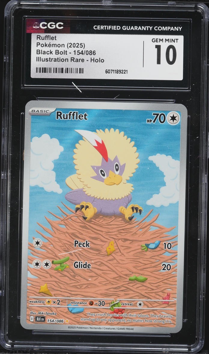 2025 POKEMON BLACK BOLT ILLUSTRATION RARE #154 - RUFFLET 154/086 CGC GEM MINT 10