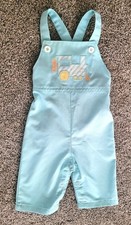 Vintage 1970s Retro Baby Train Overalls Health-Tex 6 Months Blue