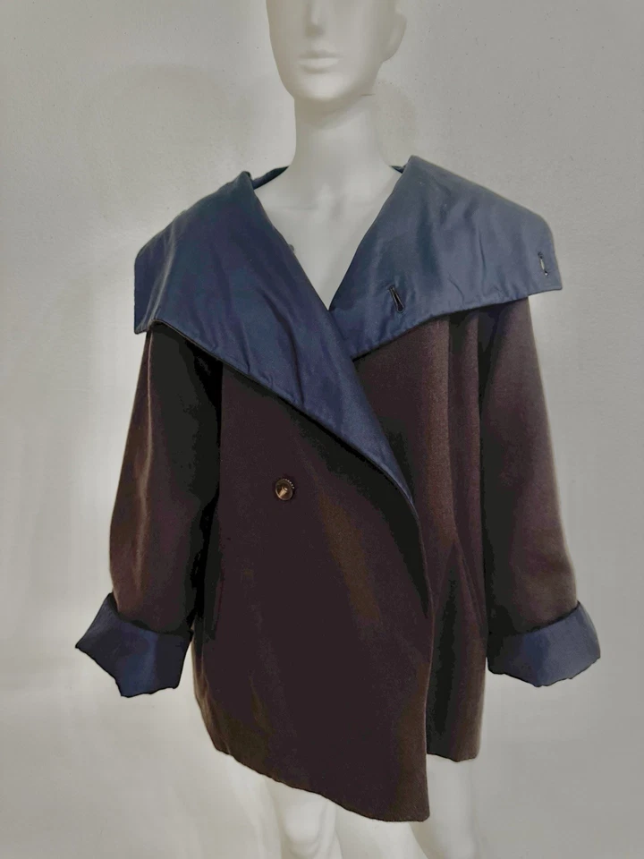 Agnona Brown Cashmere Coat Jacket Reversible To Navy Raincoat US16 NWOT Unisex - Image 2 of 4