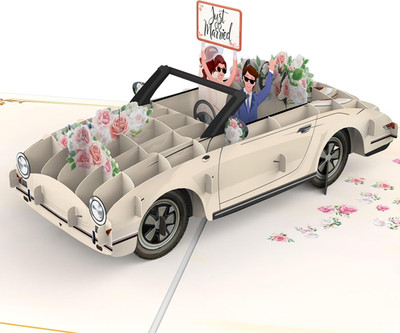 LIMAH  Pop-Up Hochzeitskarte, Edle 3D Karte Mit Hochzeitsauto, Glückwunschkarte 