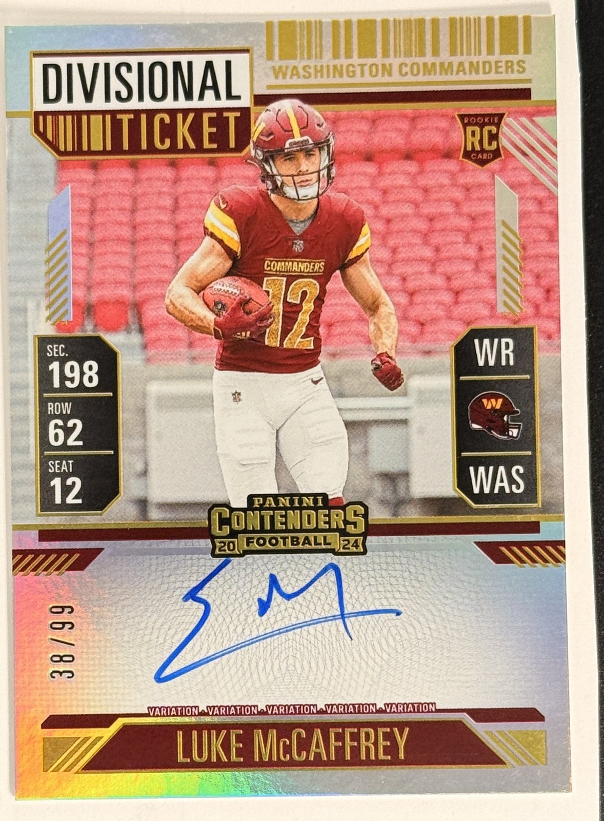 2024 Panini Contenders #121 Luke McCaffrey Divisional Ticket /99 auto