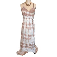 YFB Young Fabulous & Broke Faux Wrap Maxi Dress S Tan White Tie Dye Boho Resort