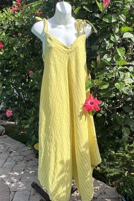 Kaktus Jumpsuit Small Yellow Harem Wide Leg Linen Bohemian V-Neck Made in Italy