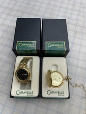Caravelle Bulova Men Watch  Pocket Watch Stainless Steel Gold Tone New Batterys