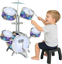 Kids Drum Set for Toddlers 1-3, Upgraded Light up 5-Piece Jazz Drum Kit with Sto