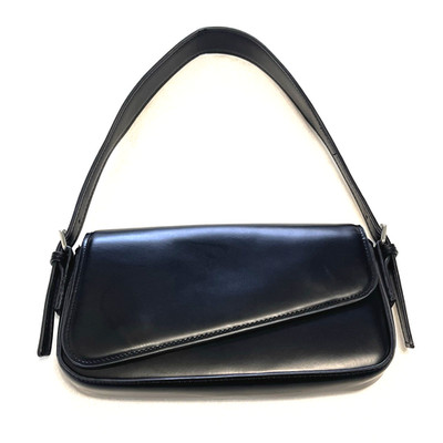Zara Women's Black Asymmetrical Flap Shoulder Bag 6066/110/800/M Silver Hardware