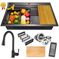 All-In-One Stainless Steel 33 In. X 22 In. Single Bowl Drop-In Kitchen Sink