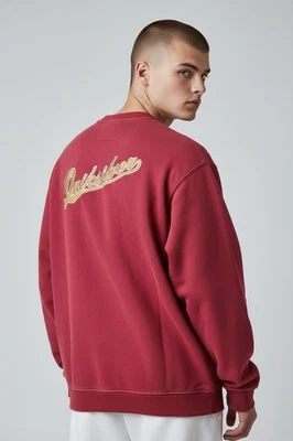 Quiksilver Sweat-Shirt Homme Col Rond Rouge Grenat Spellout Coton Taille M - Photo 1/4