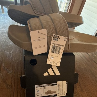 adidas Adilette No Shower Cushioned Slide Sandals Beige Men's US 16 Logo