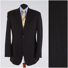 Mens Striped Blazer 46L UK Size ALDO RICCI Dark Brown Wool Sport Coat Jacket