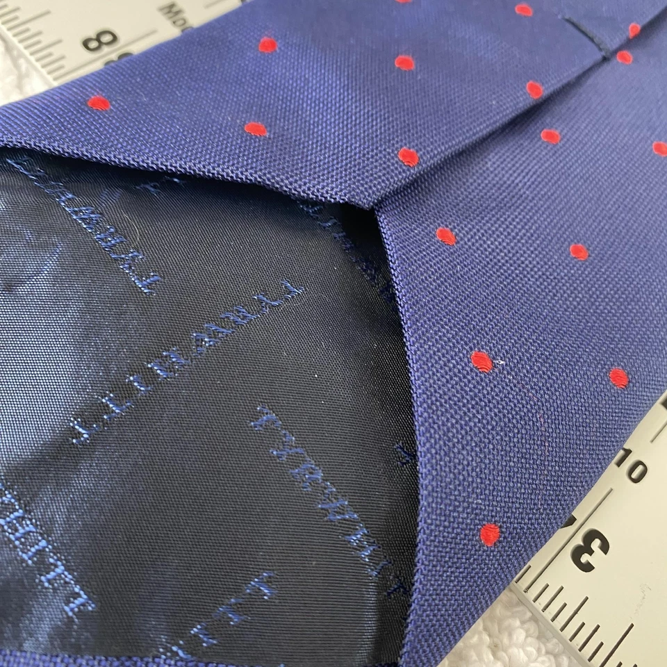 Corbata Charles Tyrwhitt Para Hombre Grande Azul Marino Rojo Lunares 100% Seda Foto 3 de 4