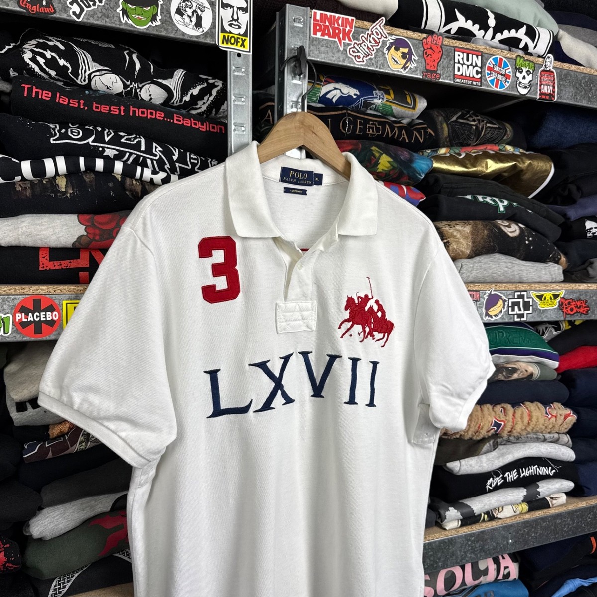 Polo by Ralph Lauren ラガーシャツ XL POLO RALPH LAUREN BIG PONY #3 LXVII WHITE RUGBY POLO T-SHIRT MENS