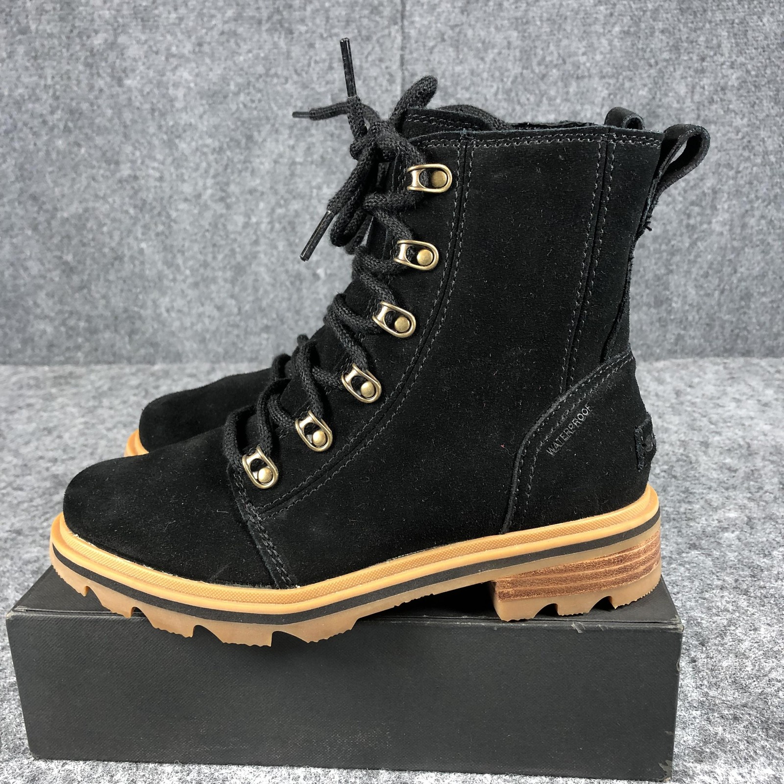 SAOLA Stivali Sorel donna taglia 6 impermeabili scamosciati stringati alla caviglia NL4410 010 suola a strappo