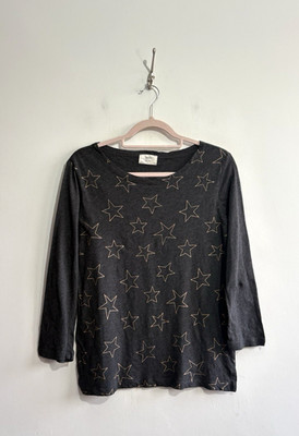 Hush T Shirt Size XS 6 8 Grey Copper Starburst Oversized 3/4 Sleeve Top Cotton