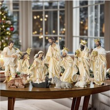 15in Large Nativity Sets & Figures, 12-Piece Resin Ivory White Nativity Set I...
