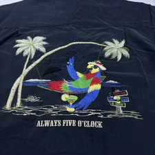 Vintage Bamboo Cay “It’s Always 5 O’clock” Shirt  Button Up Hawaiian Parrot Blue
