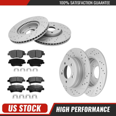 Front & Rear Drilled Rotors+ Brake Pads For Kia Optima Hyundai Sonata 2011-2015