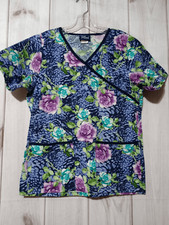 Tafford Scrub Top Ladies Extra Small Purple Blue Floral