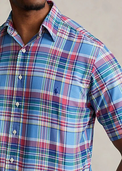 $125 Polo Ralph Lauren Plaid SS Oxford Shirt Cotton Blue